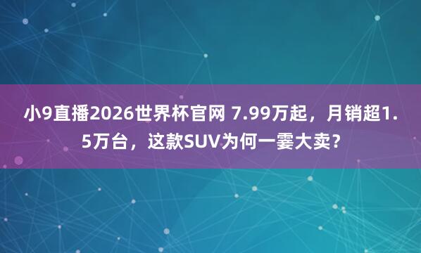 小9直播2026世界杯官网 7.99万起，月销超1.5万台，这款SUV为何一霎大卖？