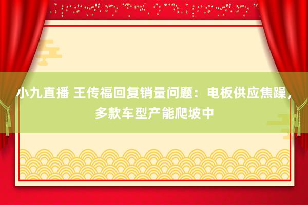 小九直播 王传福回复销量问题：电板供应焦躁，多款车型产能爬坡中