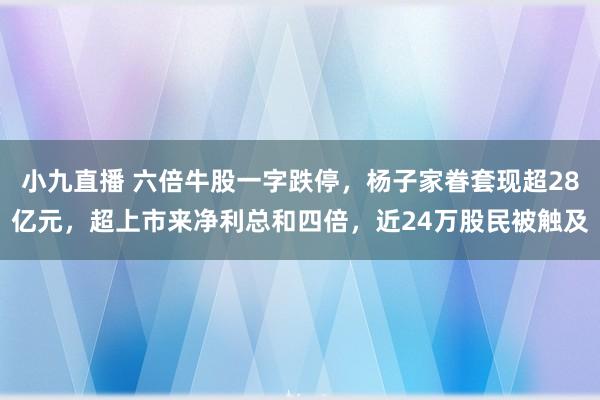 小九直播 六倍牛股一字跌停，杨子家眷套现超28亿元，超上市来净利总和四倍，近24万股民被触及