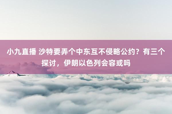 小九直播 沙特要弄个中东互不侵略公约？有三个探讨，伊朗以色列会容或吗