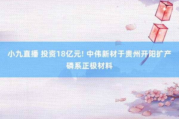 小九直播 投资18亿元! 中伟新材于贵州开阳扩产磷系正极材料