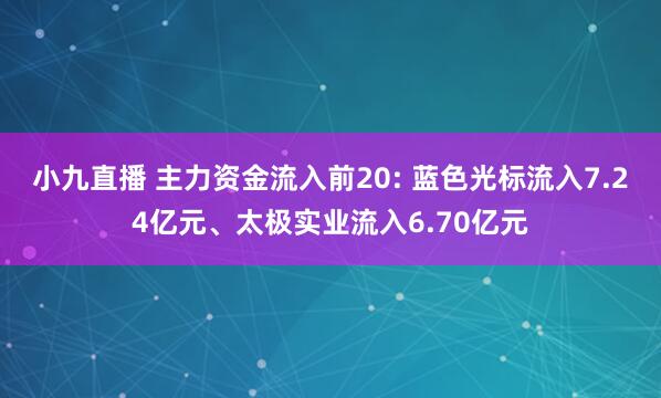 小九直播 主力资金流入前20: 蓝色光标流入7.24亿元、太极实业流入6.70亿元