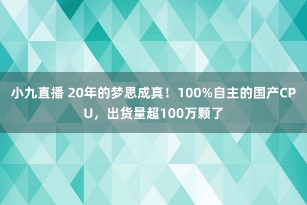 小九直播 20年的梦思成真！100%自主的国产CPU，出货量超100万颗了
