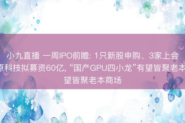 小九直播 一周IPO前瞻: 1只新股申购、3家上会， 燧原科技拟募资60亿， “国产GPU四小龙”有望皆聚老本商场