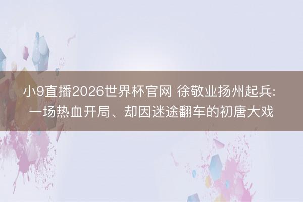 小9直播2026世界杯官网 徐敬业扬州起兵: 一场热血开局、却因迷途翻车的初唐大戏